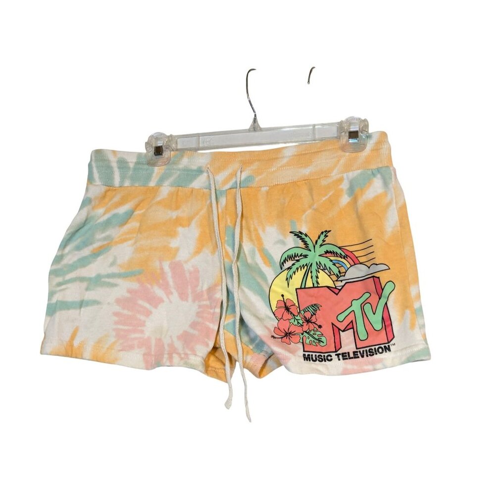 MTV Tie-Dye Womens Shorts Large Cotton/Polyester Blend With Drawstring Waist